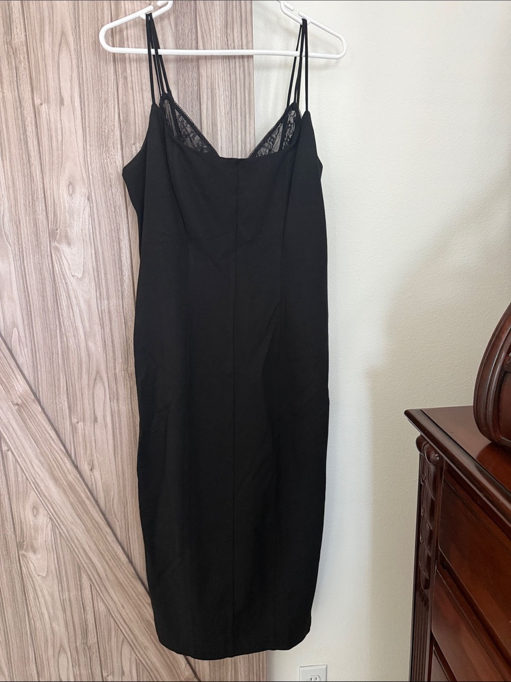 Astr Black Lace-Trim Slip Dress with Double Spaghetti Straps